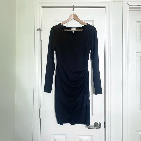 Leith Ruched Long Sleeve Dress, black, Small - Picture 2 of 6